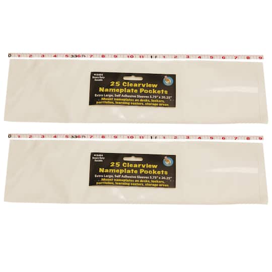 Ashley Productions Clear View Self-Adhesive Extra Large Name Plate Pocket 5.75" x 21", 2 packs of 25